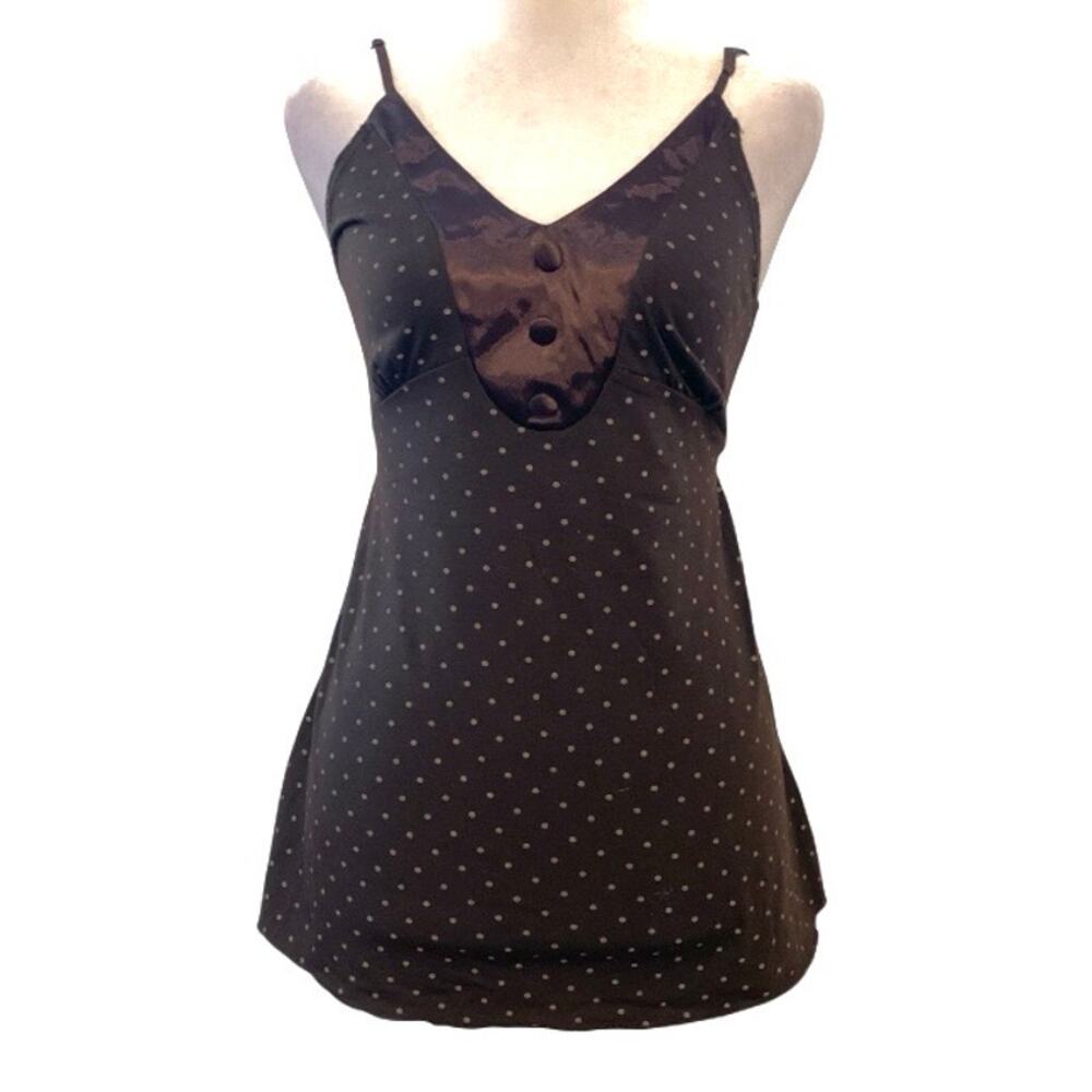 Y2K Brown Polka Dot Silky Fitted Tank Top Size Medium